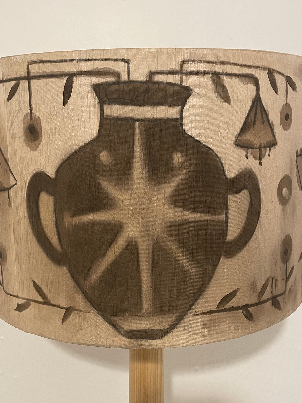Restored Hardwood Floor Lamp with Hand-Painted Shade