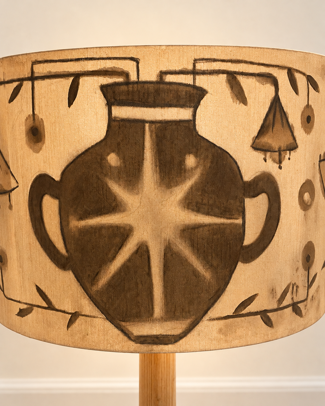 Restored Hardwood Floor Lamp with Hand-Painted Shade