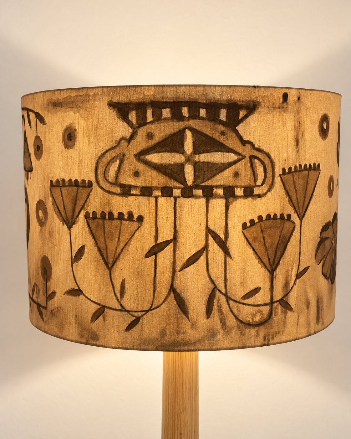 Restored Hardwood Floor Lamp with Hand-Painted Shade