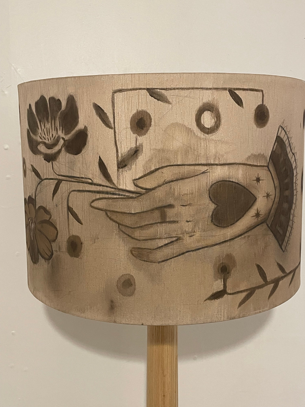 Restored Hardwood Floor Lamp with Hand-Painted Shade