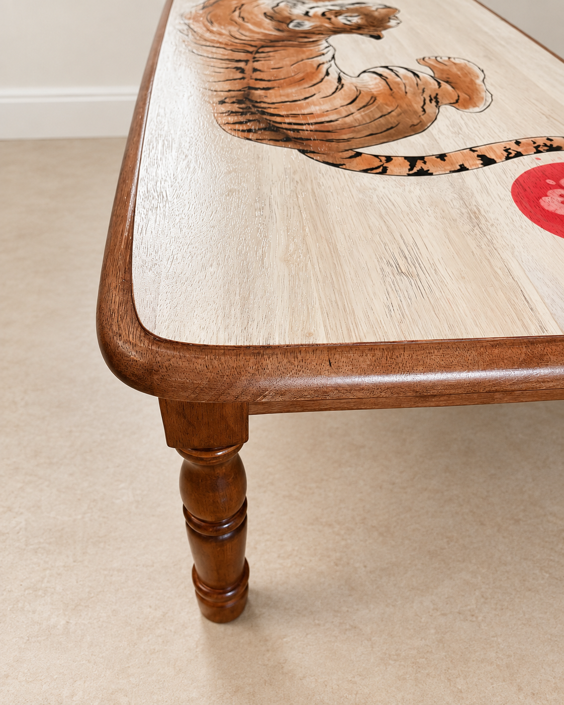 Hand-Painted solid wood tiger coffee table