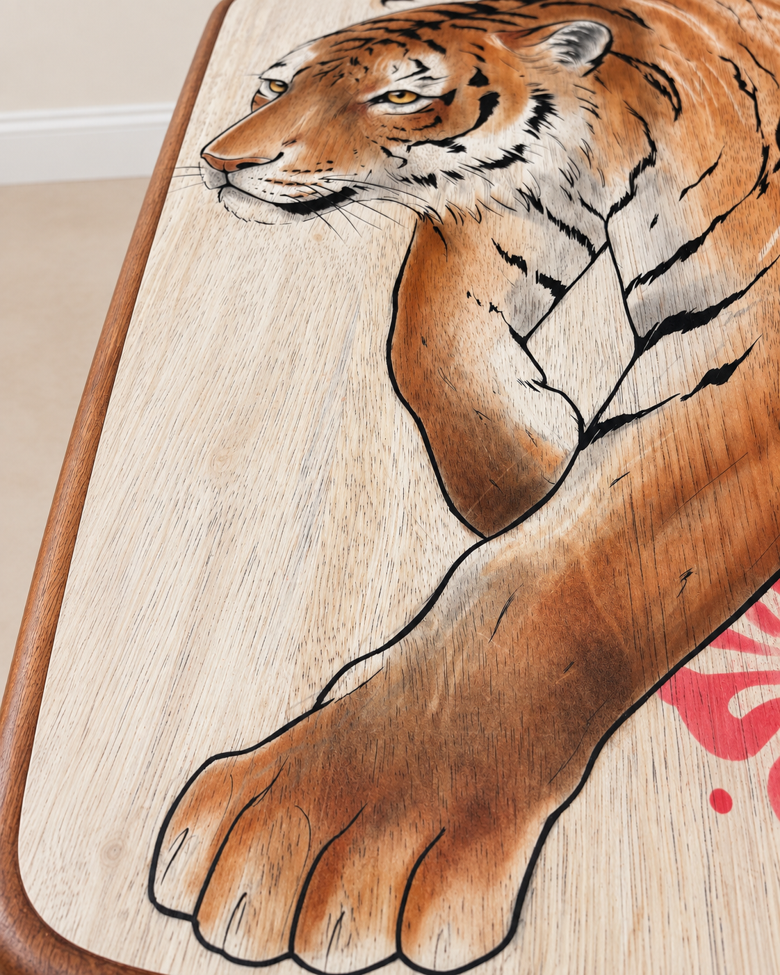 Hand-Painted solid wood tiger coffee table