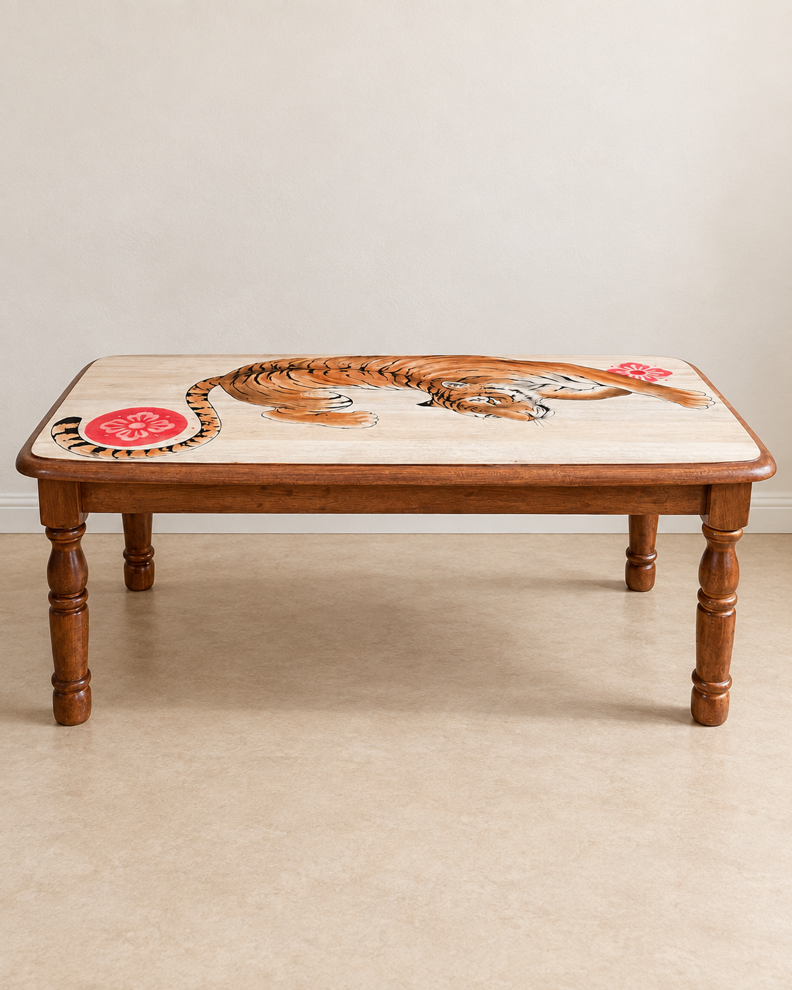 Hand-Painted solid wood tiger coffee table