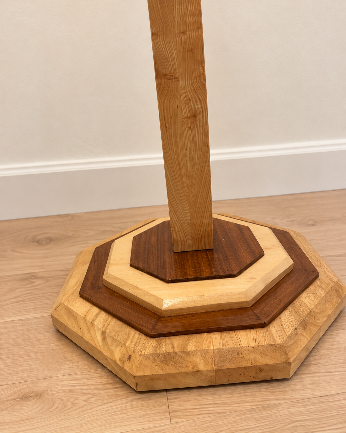 Restored Hardwood Floor Lamp with Hand-Painted Shade